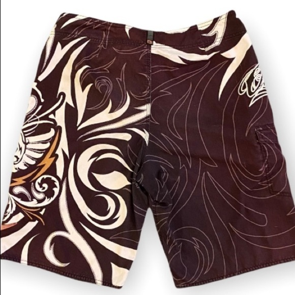 O’Neill 32 Skull Boardshorts, Brown / White , Gothic Skull, Logo Day Of The Dead - Picture 2 of 9